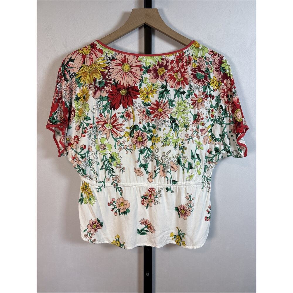 Anthropologie Floral Drawstring Blouse Womens XS Colorful Tassel Boho Peasant - Picture 4 of 9